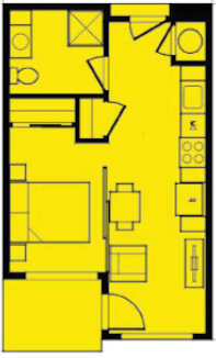Floor plan for 1 bed, 1 bath, 442 sqft